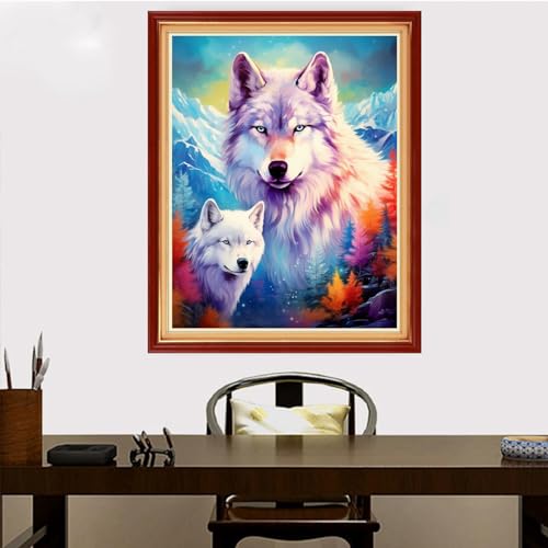 Image of Redxing Stamped Cross Stitch Kits Embroidery kit for Beginners Adults Full Range of Embroidery Patterns Starter Kits DIY Printed Cross Stitch Kits Needlepoint Kits 11CT- Snow Wolf 16x20 inch