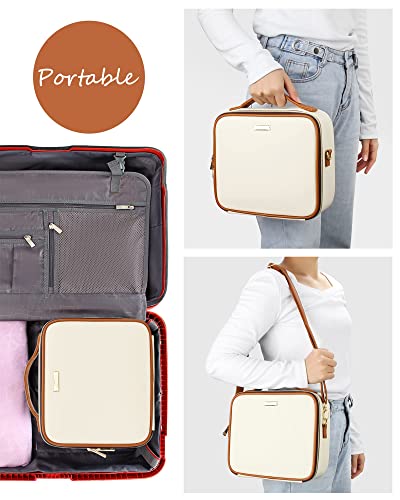 Relavel Makeup Case, Travel Makeup Bag With Washable Plastic Adjustable Dividers, Cosmetic Organizer Brush Storage Holder, Leather Train Case For Women Makeup Artist Carrying Case With Shoulder Strap #TOP4