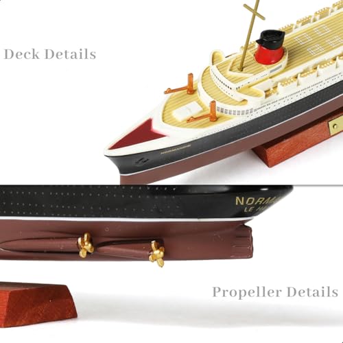 SEBUNAS 1/1250 Normandie-Kreuzfahrtschiffmodell, klassisches Bootsmodell aus Metalllegierung und Druckguss, legendärer französischer Ozeandampfer mit Ausstellungsständer aus Holzmaserung als Geschenk