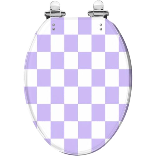 Purple White Checkerboard Elongated Toilet Seat