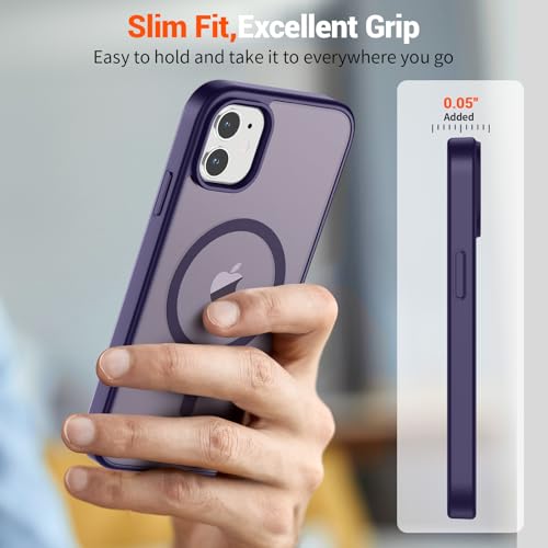 Image of SUPFINE Magnetic for iPhone 12 Mini Case & iPhone 13 Mini Case (Compatible with MagSafe) (Military Grade Drop Protection) Slim Translucent Matte Shockproof Phone Cover,Dark Purple
