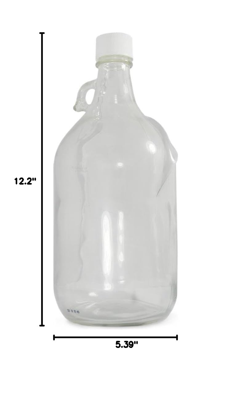 Qorpak GLC-02234 Safety Coated Clear Glass Jug with 38-439 White Polypropylene F422 HDPE Foam Lined Cap, 84oz Capacity, 137mm OD x 310mm Height (Case of 6)