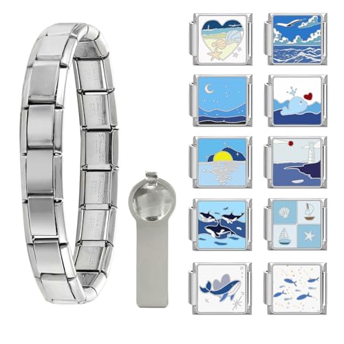 papasgix Italian Charm Bracelet Charms Set Blue Charms Brascelets 9mm Assorted Italian Charms Bracelet Links Handmade DIY Jewelry Star Marine