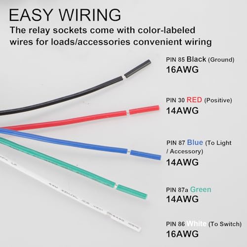 Weasch 2 Pack Fuse Relay Switch Kit, 24V 30A, 5 Pin SPDT, 30A Switch Harness Set, Automotive Electrical Relays with 14 AWG Wires (2) - Thumbnail 3