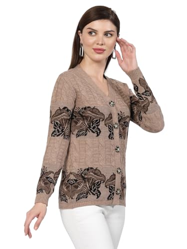 Image of Kalt Women Sweater for Winter Woolen Acrylic Full Sleeves V Neck Floral Design Cardigan Sweater for Women
