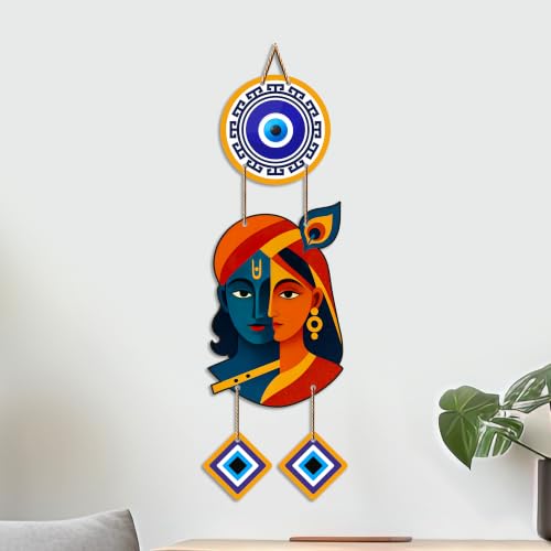 Image of Artvibes Radha Krishna Artistic Evil Eye Wall Hanging for Home Entrance Decor | Nazar Battu Protection Hanging for Living Room Bedroom Temple | Vastu Positive Energy Decorative Gift (WH 8576N)