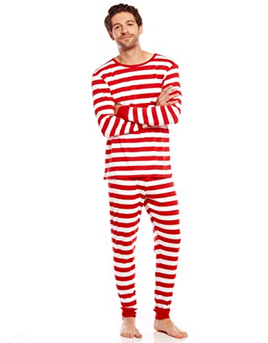 Leveret Men's Pajamas Fitted Striped Christmas 2 Piece Pjs Set 100% Cotton Sleep Pants Sleepwear (XX-Large, Red/White)