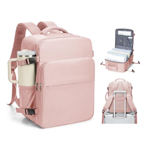 vivatote Travel Backpack with USB Charging Port, Airline Approved Personal Item Bag 40x30x20cm, Underseat Carry On Backpack for Women Men, Weekender Flight Bag with Tablet Sleeve, Pink
