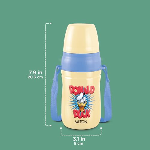 Image of MILTON Disney Kool Cheer 400 Plastic Insulated Thermo Water Bottle with Straw for School Kids I Food Grade, Leak Proof Lid with Hands Free Sipper, Easy to Carry Loop, Picnic, BPA Free, 390 ml, Beige
