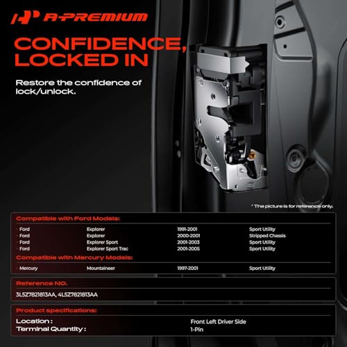 Image of A-Premium Front Left Driver Side Door Lock Latch Assembly Compatible with Ford Explorer 1991-2001, Explorer Sport Trac 2001-2005 & Mercury Mountaineer 1997-2001