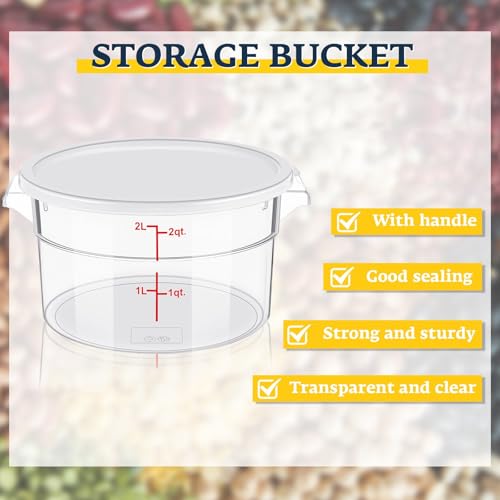 Image of Ziliny 2 Pcs 2 Qt Dough Proofing Container with Lid and Red Scale, White | Clear Round Food Storage Container, Food Grade Plastic, Easy Viewing Design, Airtight Lid, Dough Fermentation Kitchen Storage
