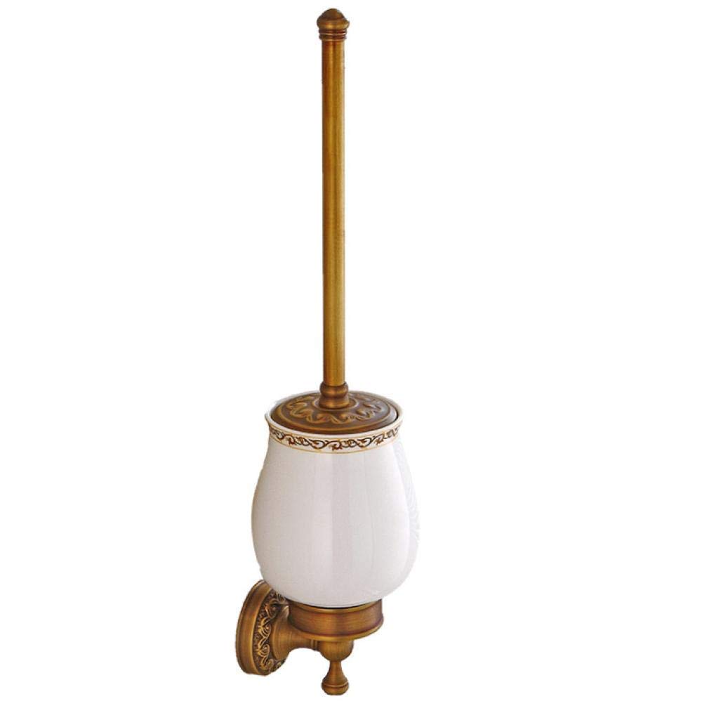Szczotka do WC, ścienna Vintage Retro antyczny mosiądz Łazienka Szczotka do WC Zestaw świeczników Akcesoria łazienkowe Pojedynczy kubek ceramiczny