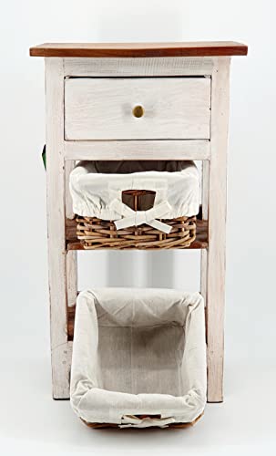 Oberle Kommode Regal mit 2 Korbschubladen + Einer Schublade 70x28x38cm Shabby-Look Vintage-White, 40142 Cover