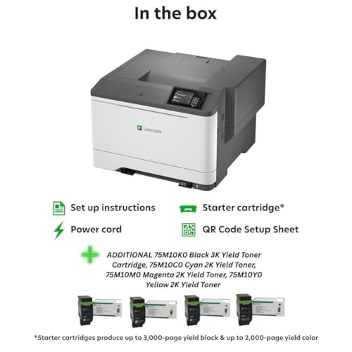 Image of LEXMARK CS531dw Color Laser Wireless Printer (50M0020), Bundle with 75M10K0 Black 3K Yield Toner, 75M10C0 Cyan 2K Yield Toner, 75M10M0 Magenta 2K Yield Toner, 75M10Y0 Yellow 2K Yield Toner