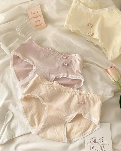 Premium Cotton Underwear School Teen Girl Japanese Bow Decor Panty Set 5 Pack Soft Ruffle Trim Mid-rise Comfy Briefs3