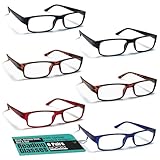 Boost Eyewear 6 Pack Reading Glasses, Traditional Frames in Black, Tortoise Shell, Blue and Red, for Men and Women, with Comfort Spring Loaded Hinges, Assorted Colors, 6 Pairs (1.75, 9, 2, 0, 0, 6)
