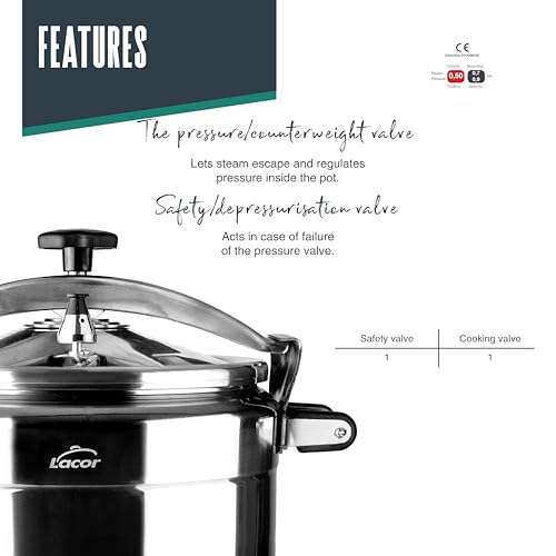 Lacor - 20515 - Pentola a pressione veloce PRO, Classica, Alluminio, Professionale, Massima sicurezza, 15 L, Ø 30 cm - immagine 5