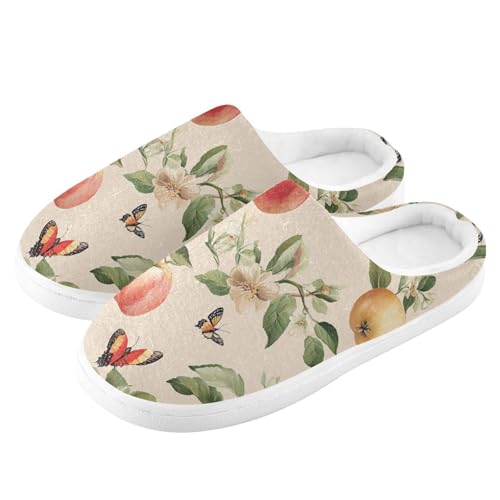 JUNZAN Fresh Apples Fruit Beige Womens Cotton Slippers Warm Memory Foam Travel Slippers for Outdoor Birthday Presents 6-74