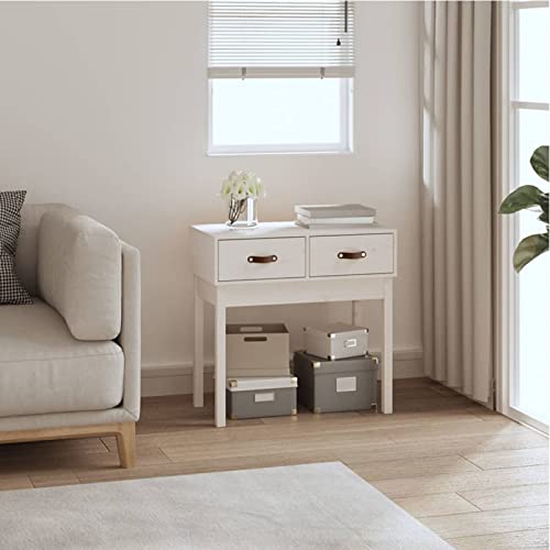 Cinyiqo Mesa Consola de Madera Maciza de Pino Blanco 76,5x40x75 cm, Mesa Entrada, Mesa Recibidor Estrecha, Mesa De Centro Salon, Mesa Auxiliar, Mueble Entrada