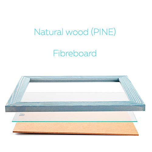 Image of Rustic Wooden Poster Picture Frame 24x36 - Natural Solid Eco Distressed Wood for Wall Mounting Photo Frame - Blue