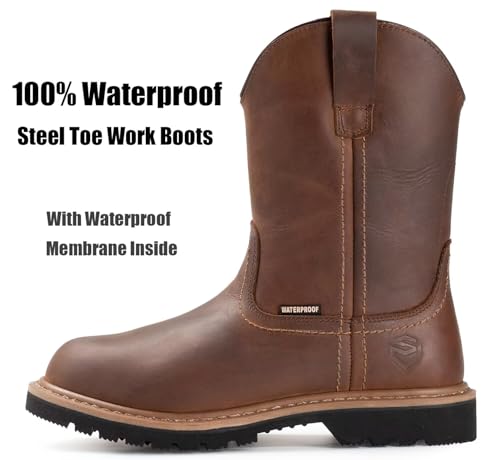 Image of SUREWAY 10in Mens Soft /Steel Toe Waterproof Wellington Work Boot | Heavy Duty Full Grain Leather Work Boots, GoodyearWelted Industrial Safety boot, EH Rated