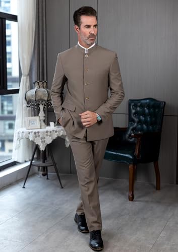 Men's 2 Pieces Suit Chinese Stand Collar Slim Fit Mandarin Solid Formal Mens Suit Traditional Outfits for Wedding4