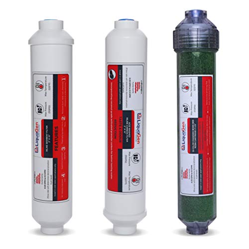 LiquaGen - Yearly Replacement RO/DI Water Filter Kit for 4 Stage Portable Space Saver Series (Inline Sediment, Inline Delotus Carbon, Inline DI) for Reverse Osmosis/Aquarium Reef Processes