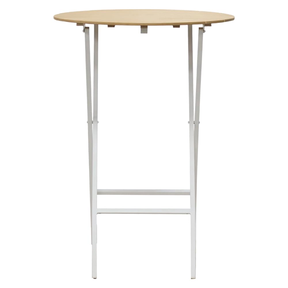 EME Mesa Mallorca Redonda Blanca. Mesa Alta Plegable Apta para Interior y Exterior. Fabricación en Acero y Tablero de Polipropileno imitación Madera. 80x110cm