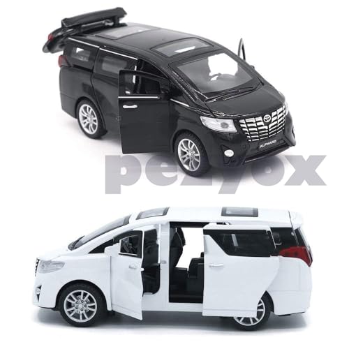 Image of 1:32 Toyota Alphard Vehicle Toy Alloy Die Cast Metal Car Model Diecast Metal Car with Light Sound Openable Door Pullback Toy Car for Kids. (Black)