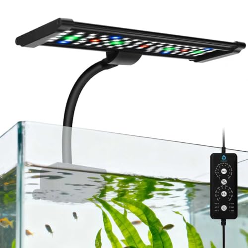 Aquarium Fish Tank LED Light - 18W Clip on Plants Lamp Light for 10 20 30 Gallon Fish Tank with Timer DIY Mode, 9 Colors Adjustable Brightness, 24/7 Full Spectrum