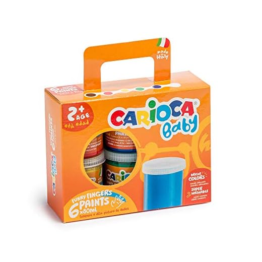 Carioca Baby Finger Paints, Juego de Pintura para niños, Kit de Pintura Lavable, Apto para Niños a Partir de 24 Meses, Pinturas para Dedos, Colores Surtidos, 6 Témperas de 80ml