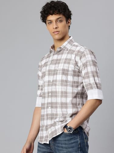 Image of Majestic Man Men's Pure Cotton Checkered Slim Fit Casual Shirt - Full Sleeve | Trendy & Comfortable