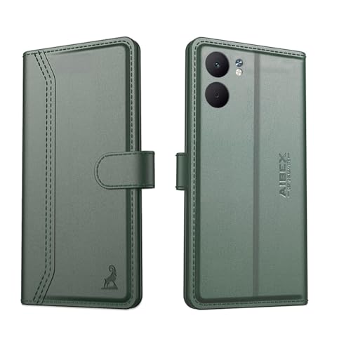 Image of AIBEX Compatible for Oppo A5X 5G Flip Cover Leather Finish with Magnatic Closure | Inside TPU with Card Pockets | Wallet Stand | Complete Protection Flip Case -Green