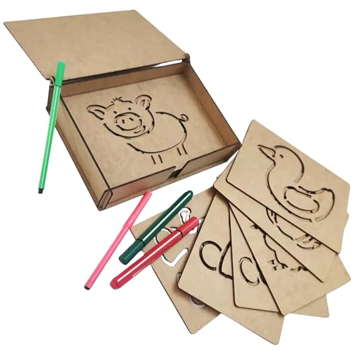 Image of Cliths Montessori Farm Animals Stencil Set - 14 Templates for Handwriting, Drawing, and Artistic Expression