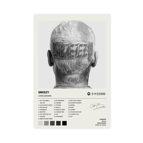 Poster su tela autografato da Chris Brown Breezy con copertina di album musicale, decorazione artistica da parete per soggiorno, camera da letto, 50 x 75 cm