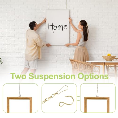 Image of Picture Hanging Kit-10Pcs Frame Rail Hooks with 10Pcs Chains, Metal Rail Hanging Hooks Art Display Hanging System for Wall Picture, Exhibition(Gold-B, 50CM)