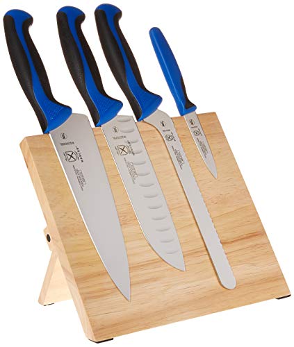 Mercer Culinary Millennia Colors 5-Piece Magnetic Board Set With Blue Handles, Rubberwood #TOP4