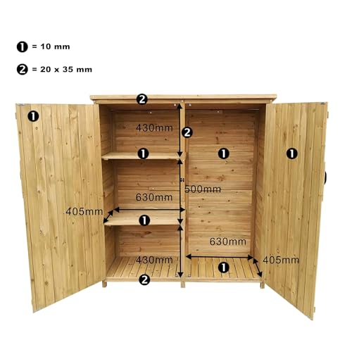 Wiltec Gartenhaus mit 2-flügelige Tür 1350x500x1540mm aus Fichtenholz mit Bitumendach für Garten, Terrasse & Balkon Gerätehaus Geräteschuppen Holzhaus Werkzeugschrank