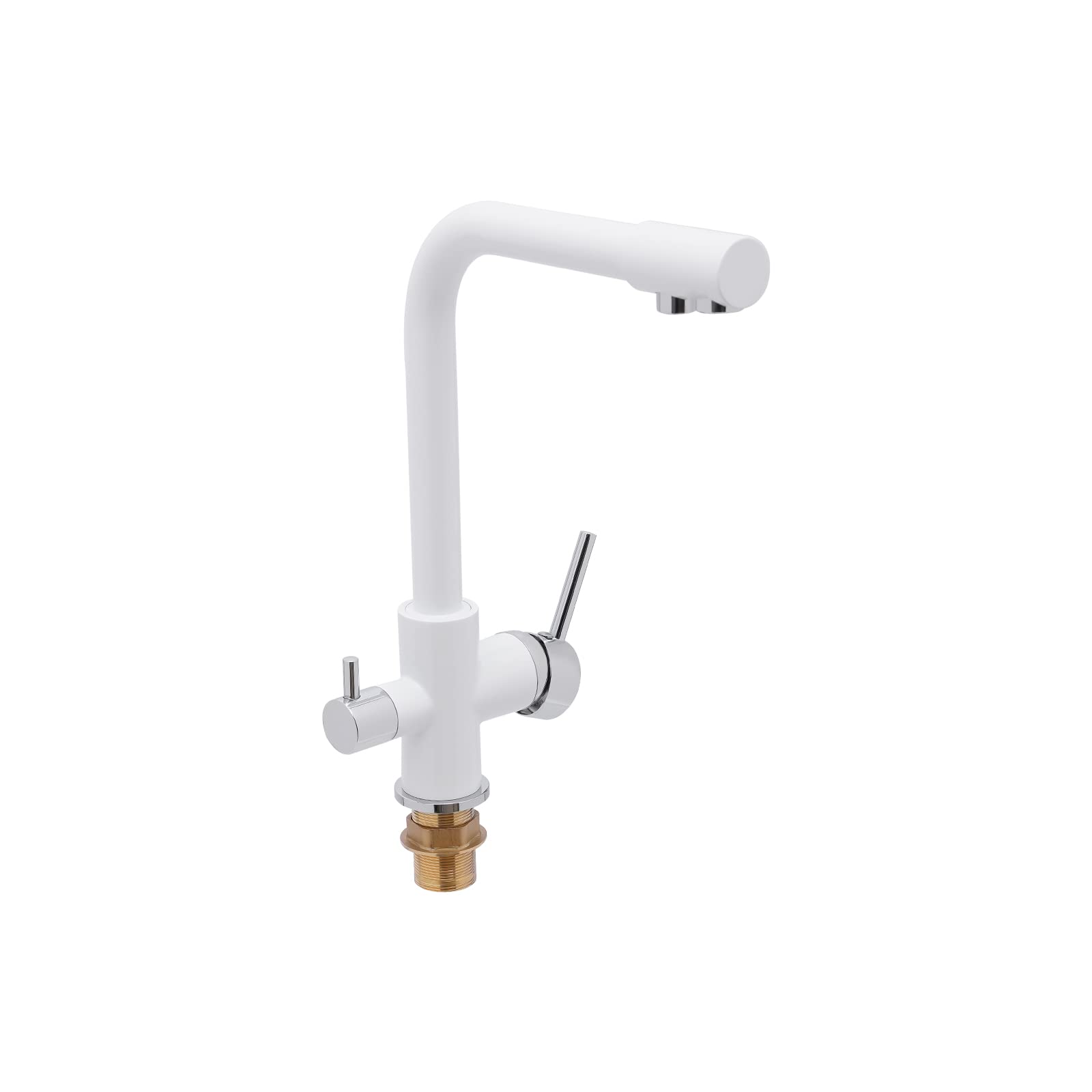 Rubinetto da cucina, 3 vie, rotazione a 360°, rubinetto da cucina, con 3 tubi, colore: bianco