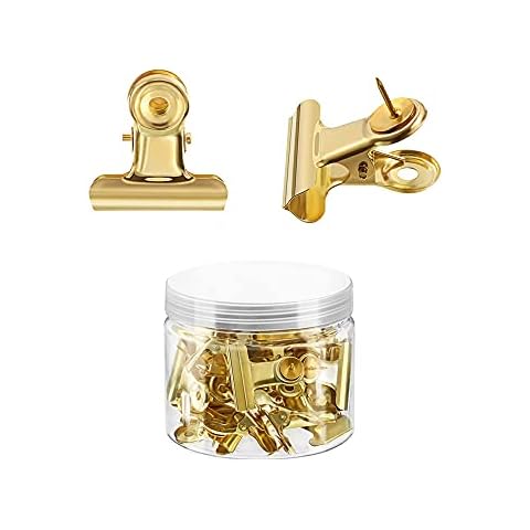 20Pcs Thumbtacks Thumb Tacks Map Metal Push Pin Clips Bulldog Clip for Artworks, Bill Fold, Whiteboard, Corkboard, Photo Wall, Bulletin Board, Gold Cover