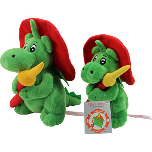Sweety Toys 11025 Drache XL GRISU 20 cm mit Feuerwehrschlauch Feuerwehr Maskottchen Plüsch ca. 20 cm