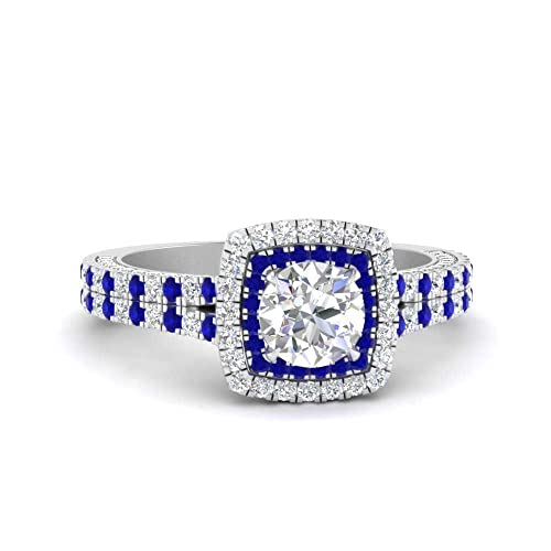 Image of 55Carat Choose Your Gemstone Double Band Square Halo Diamond CZ Ring 925 Sterling Silver Round Shape Halo Engagement Rings Everyday Jewelry Wedding Jewelry Handmade Gifts for Wife US Size 4 to 12