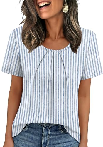 Image of WIHOLL Women T Shirts Pleated Short Sleeve Tops Business Casual Dressy Blouses