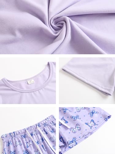Image of VENTELAN Pajama Set For Women Cute PJS Summer Short Sleeve Shorts Sleepwear
