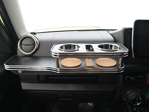 JB74Wジムニーシエラ フロントテーブル レザーブラック 携帯ホルダー中央 ブラックフルメッキ