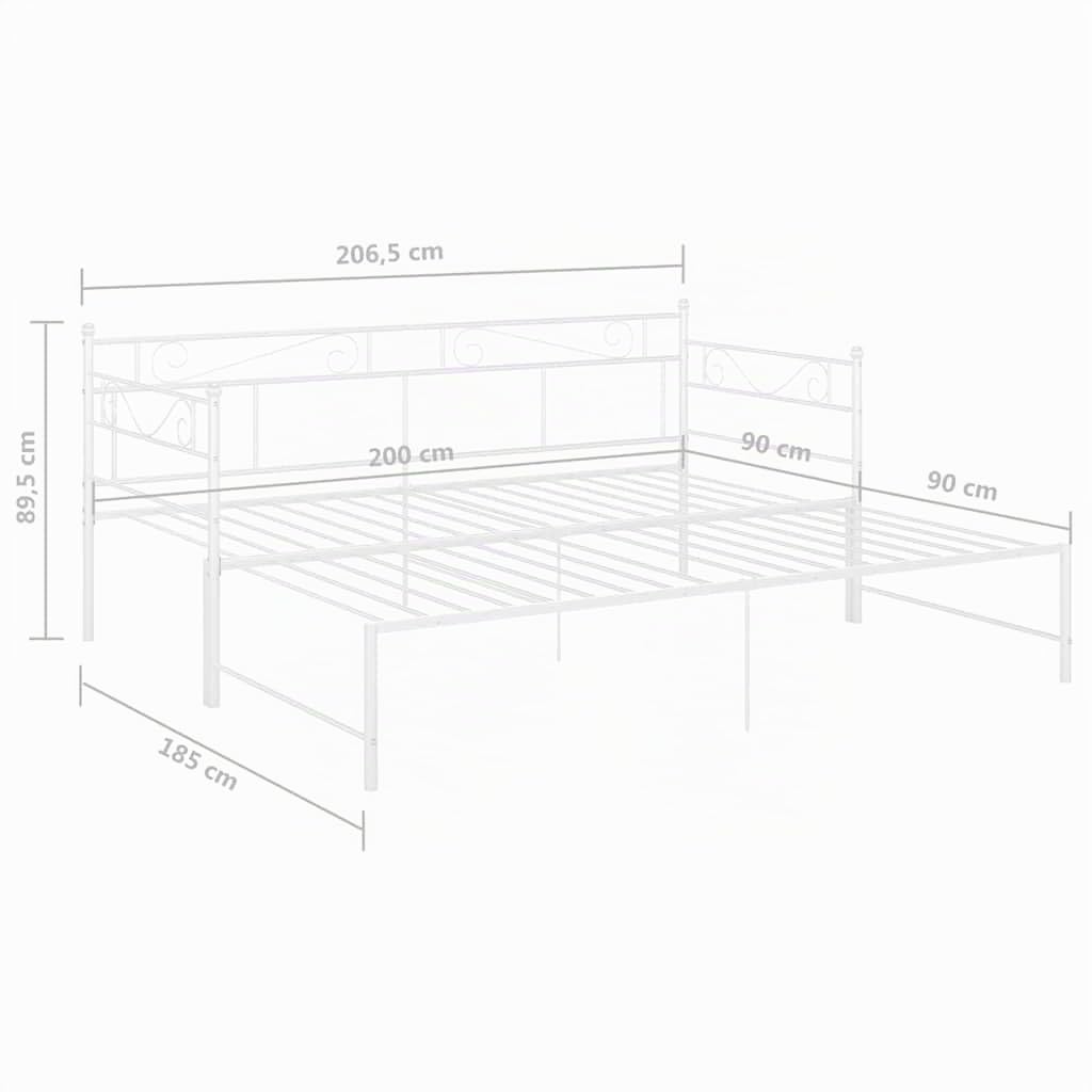 vidaXL Ausziehbett Sofabett Ausziehsofa Bettgestell Tagesbett Schlafsofa Gästebett Bett Metallbett Bettsofa Sofa Couch Weiß Metall 90x200cm