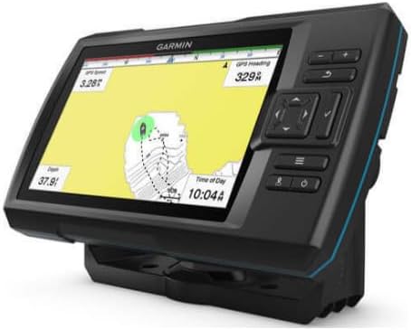Garmin STRIKER Vivid 7sv displaying a GPS map with waypoints and boat position