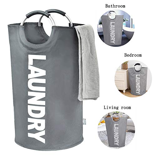 Large Laundry Basket Oxford Cloth Storage Bag Collapsible Fabric Laundry Hamper Foldable Clothes Bag Folding Washing Bin (Deep Grey) - Thumbnail 2