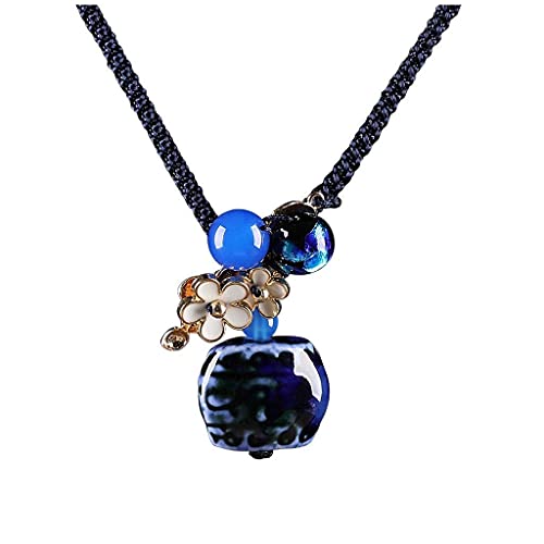 Collier agate bleue femme pendentif en céramique cloisonné fait main haut de gamme