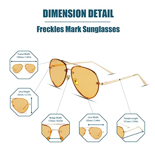 Freckles Mark Classic Oversized Aviator Sunglasses Vintage Retro Gold Metal Frame Clear Colorful Lenses 62mm4